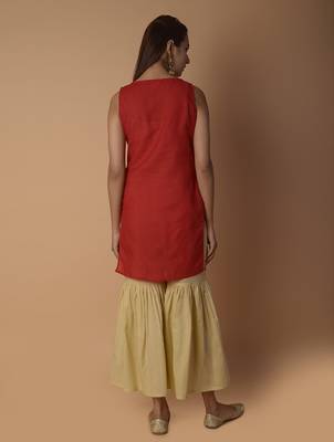 Pink plain cotton long-kurtis 2