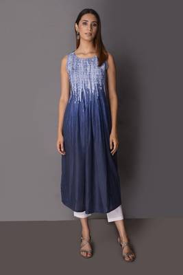 Navy-blue printed cotton poly long-kurtis 1