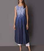 Navy-blue printed cotton poly long-kurtis