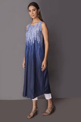 Navy-blue printed cotton poly long-kurtis 3
