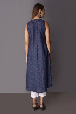 Navy-blue printed cotton poly long-kurtis 4