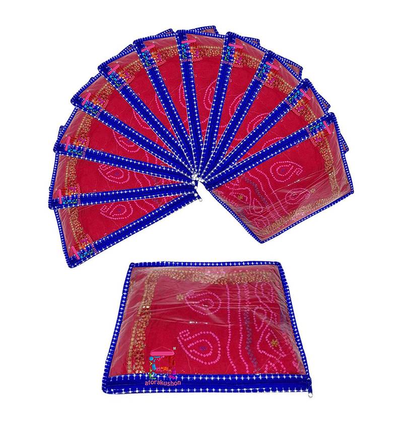 atorakushon Parachute Single Saree Salwar Suit Dress Protection Saree Cover Garment pouch Storage bag Pack 12 (Blue)