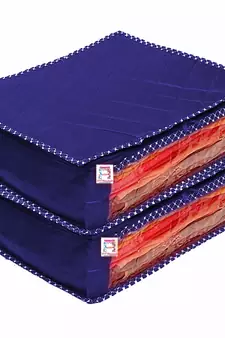 atorakushon Foldable Saree Covers Clothes Storage Bag Wardrobe Organizer For Lehenga Suit Dress & Accessories 2Pcs Blue