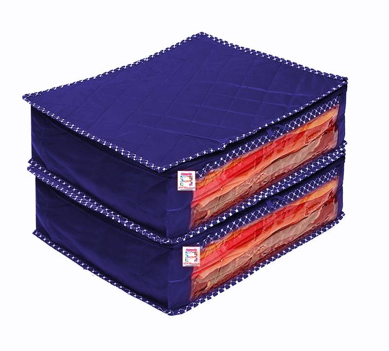 atorakushon Foldable Saree Covers Clothes Storage Bag Wardrobe Organizer For Lehenga Suit Dress & Accessories 2Pcs Blue
