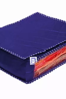 atorakushon Foldable Saree Covers Clothes Storage Bag Wardrobe Organizer For Lehenga Suit Dress & Accessories 4Pcs Blue