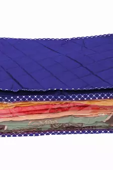 atorakushon Foldable Saree Covers Clothes Storage Bag Wardrobe Organizer For Lehenga Suit Dress & Accessories 4Pcs Blue