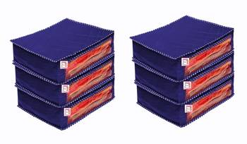 atorakushon Foldable Saree Covers Clothes Storage Bag Wardrobe Organizer For Lehenga Suit Dress & Accessories 6Pcs Blue 1