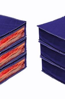 atorakushon Foldable Saree Covers Clothes Storage Bag Wardrobe Organizer For Lehenga Suit Dress & Accessories 6Pcs Blue