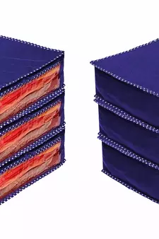 atorakushon Foldable Saree Covers Clothes Storage Bag Wardrobe Organizer For Lehenga Suit Dress & Accessories 6Pcs Blue
