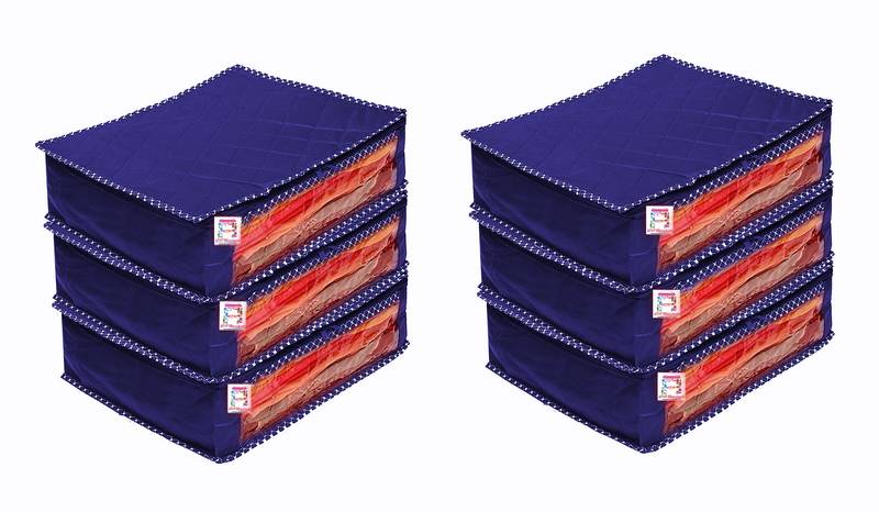 atorakushon Foldable Saree Covers Clothes Storage Bag Wardrobe Organizer For Lehenga Suit Dress & Accessories 6Pcs Blue