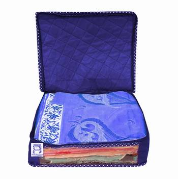 atorakushon Foldable Saree Covers Clothes Storage Bag Wardrobe Organizer For Lehenga Suit Dress & Accessories 6Pcs Blue 3
