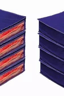 atorakushon Foldable Saree Covers Clothes Storage Bag Wardrobe Organizer For Lehenga Suit Dress & Accessories 8Pcs Blue