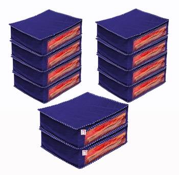 atorakushon Foldable Saree Cover Clothes Storage Bag Wardrobe Organizer For Lehenga Suit Dress & Accessories 10Pcs Blue 1