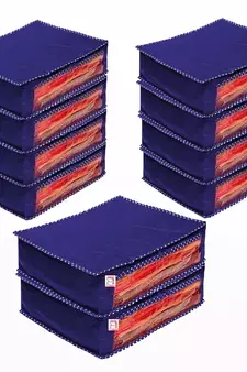 atorakushon Foldable Saree Cover Clothes Storage Bag Wardrobe Organizer For Lehenga Suit Dress & Accessories 10Pcs Blue