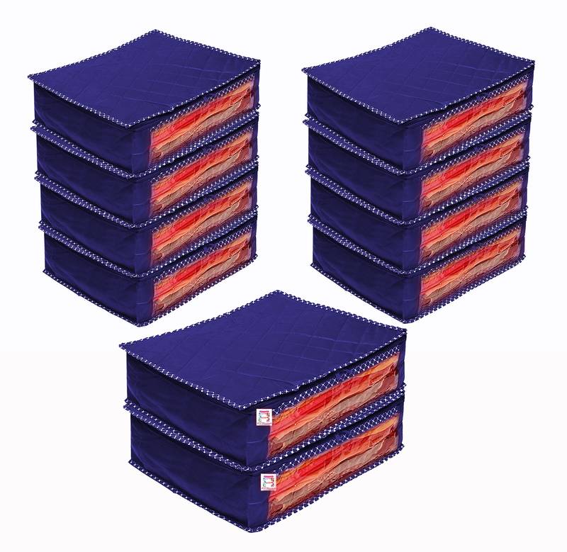 atorakushon Foldable Saree Cover Clothes Storage Bag Wardrobe Organizer For Lehenga Suit Dress & Accessories 10Pcs Blue