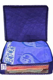 atorakushon Foldable Saree Cover Clothes Storage Bag Wardrobe Organizer For Lehenga Suit Dress & Accessories 10Pcs Blue