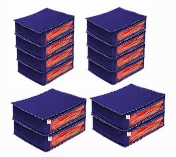 atorakushon Foldable Saree Cover Clothes Storage Bag Wardrobe Organizer For Lehenga Suit Dress & Accessories 12Pcs Blue 1