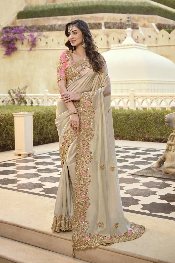 Graceful Tissue Embroidered Designer Saree