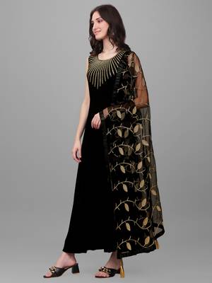 Black embroidered rayon kurtas-and-kurtis 3
