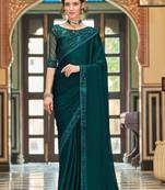 Green embroidered art silk wedding saree with blouse