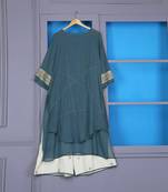 Teal And Ivory Georgette Tunic  Pallazo Set