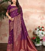Purple Woven Silk Blend Saree With Blouse