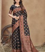 Black Woven Silk Blend Saree With Blouse