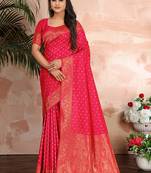   Rani Pink Woven Silk Blend Saree With Blouse