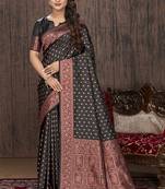 Black Woven Silk Blend Saree With Blouse