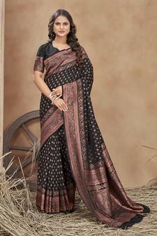 Black Woven Silk Blend Saree With Blouse