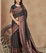 Black Woven Silk Blend Saree With Blouse
