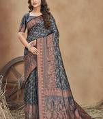 Grey Woven Satin Saree With Blouse