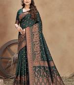  Dark Green Woven Satin Saree With Blouse