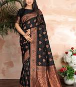 Black Woven Silk Blend Saree With Blouse