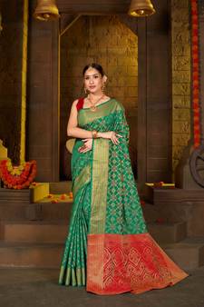 Green Woven Art Silk Saree With Blouse