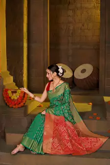Green Woven Art Silk Saree With Blouse