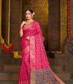 Pink Woven Art Silk Saree With Blouse