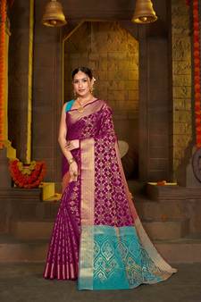 Wine Woven Art Silk Saree With Blouse