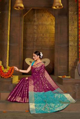 Wine Woven Art Silk Saree With Blouse 2