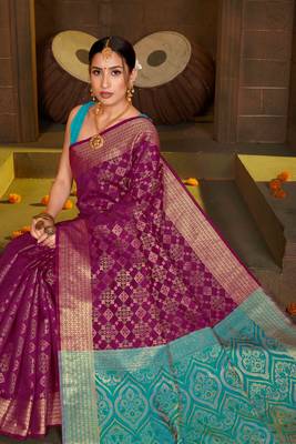 Wine Woven Art Silk Saree With Blouse 3