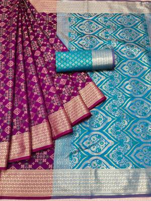 Wine Woven Art Silk Saree With Blouse 4
