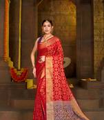 Red Woven Art Silk Saree With Blouse
