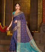 Navy Blue Woven Art Silk Saree With Blouse