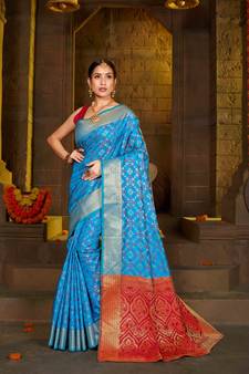 Blue Woven Art Silk Saree With Blouse