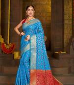 Blue Woven Art Silk Saree With Blouse