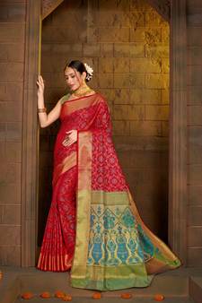 Red Woven Art Silk Saree With Blouse