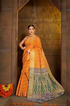Gold Woven Art Silk Saree With Blouse