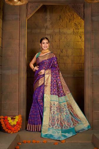 Purple Woven Art Silk Saree With Blouse