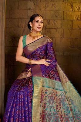 Purple Woven Art Silk Saree With Blouse 3