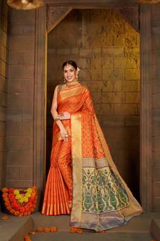 Orange Woven Art Silk Saree With Blouse